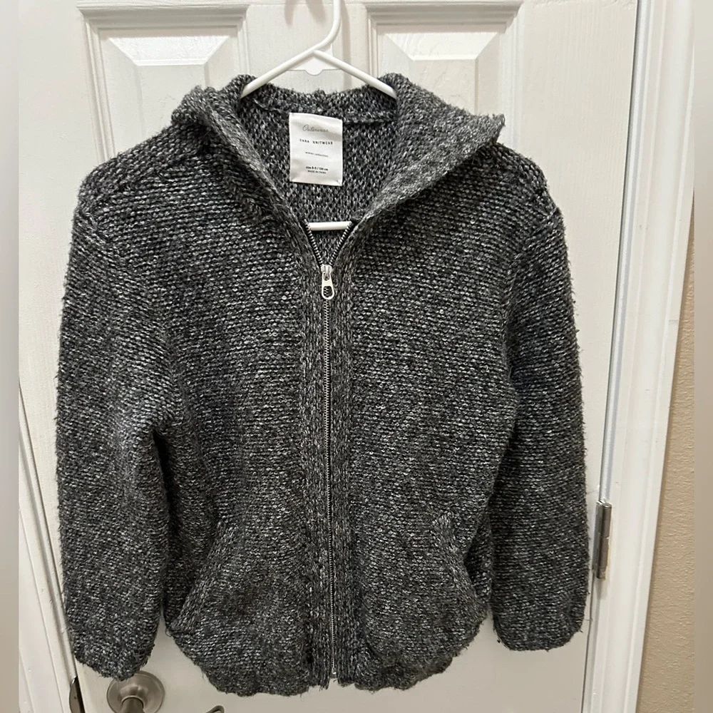 Zara Knitwear full-zip gray hooded jacket kids size 8/9